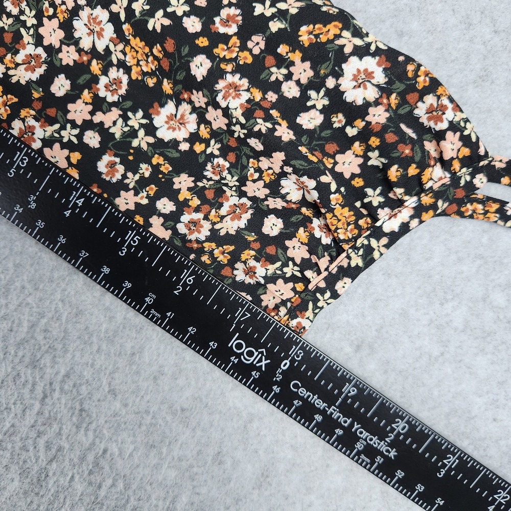 Wild Fable Babydoll Dress Womens Large Black Floral Tiered Tie Sleeve Cuff Boho - Picture 6 of 8